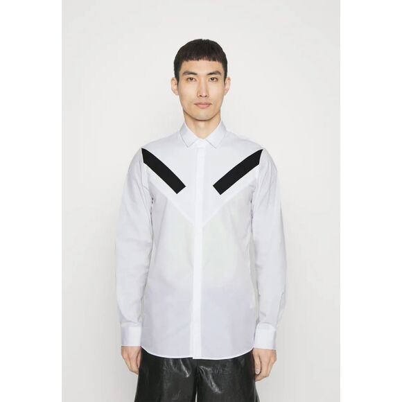 NEIL BARRETT Mens Shirt Size 40 White Button Down Slim Fit Diagonal Tuxedo $445 - Picture 1 of 9